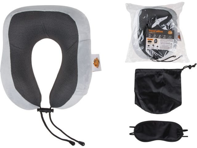 Подушка для путешествий с эффектом памяти, набор (маска для сна, чехол), серый, ARIZONE (28-200002)