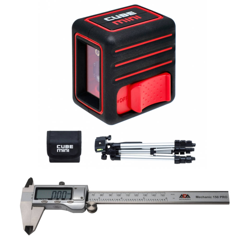 НОВОГОДНИЙ КОМПЛЕКТ Лазерный уровень ADA CUBE MINI Professional Edition + Штангенциркуль цифровой ADA Mechanic 150 PRO
