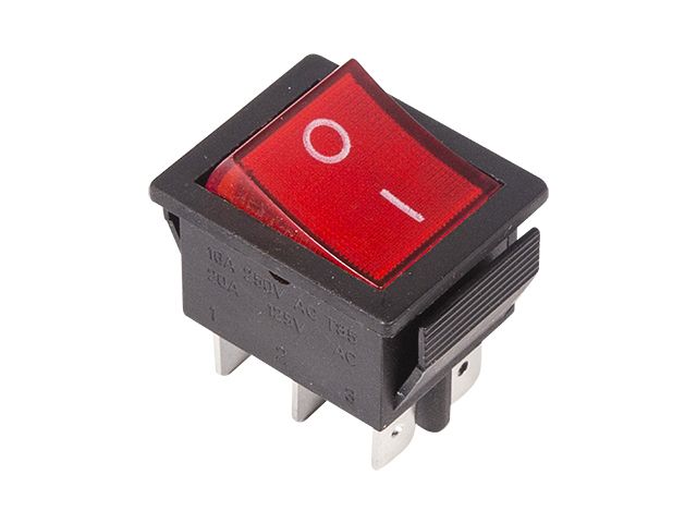 Выключатель клав. 250V 15А (6с) ON-ON красный с подсветкой (RWB-506, SC-767) (упак. 2 шт.) REXANT (36-2350)