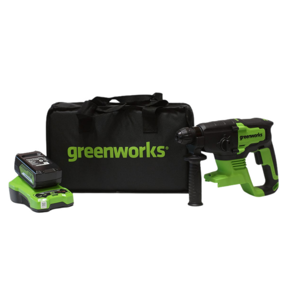 Перфоратор аккумуляторный бесщеточный Greenworks GD24SDS2 2 ДЖ, 24V (АКБ 4 Ач и ЗУ)