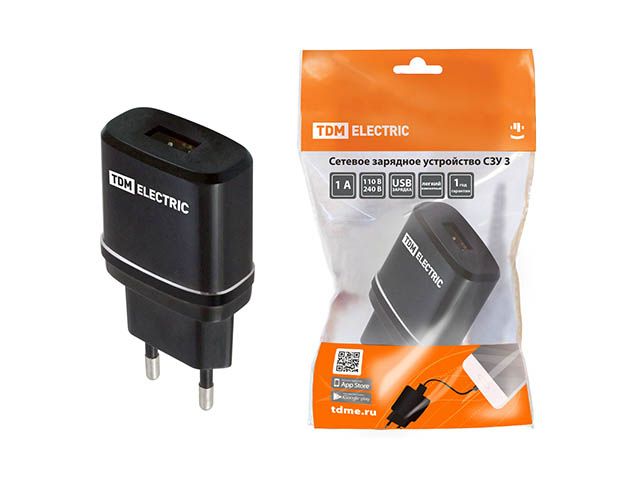 Сетевое зарядное устройство, СЗУ 3, 2,1 А, 1 USB, черный, TDM (SQ1810-0011)