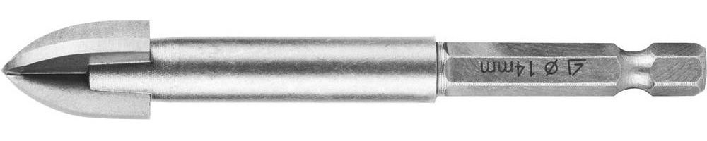 STAYER 14 мм, 4х кромка, HEX 1/4, Сверло по стеклу и кафелю (2985-14)