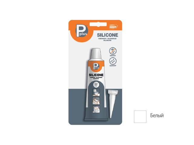 Герметик силиконовый санитарный P PLUS "Silicone Sanitary" (бел.) 50мл в блистере (01-4-1-073) (P Plus)