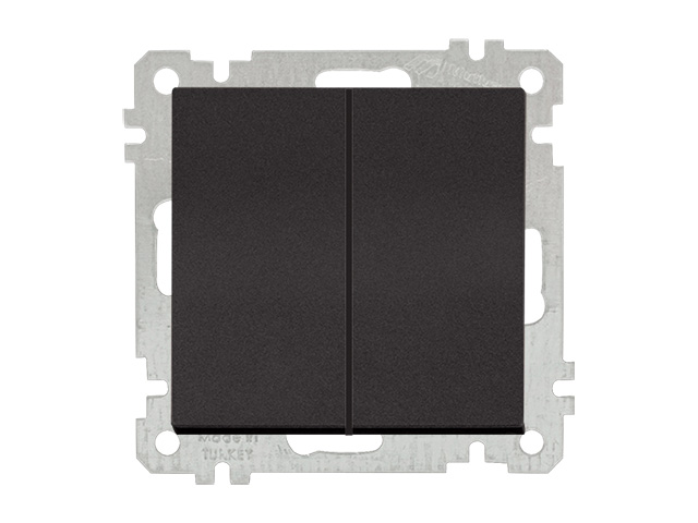 Выключатель 2-клав. (скрытый, без рамки, пруж. зажим) черный, DARIA, MUTLUSAN (10 A, 250 V, IP 20) (2100 402 0184)