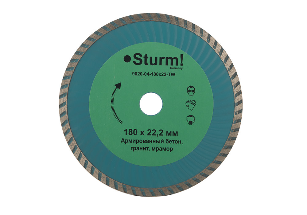 9020-04-180x22-TW Алмазный диск, сухая/влажная резка Turbo Wave 180мм Sturm!