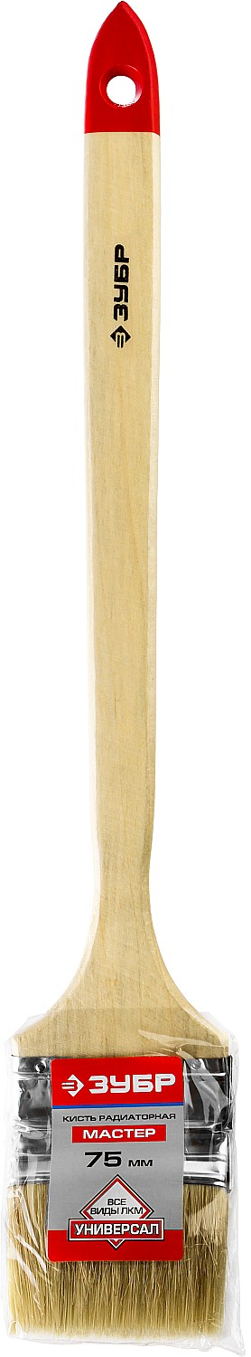 ЗУБР УНИВЕРСАЛ, 75 мм, 3″, светлая натуральная щетина, деревянная ручка, все виды ЛКМ, радиаторная кисть (01041-075)