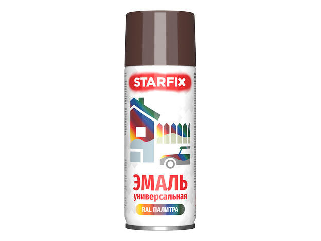 Краска-эмаль аэроз. универсальная коричневый STARFIX 520мл (8016) (Махагон коричневый, глянцевая) (SM-102044-1)