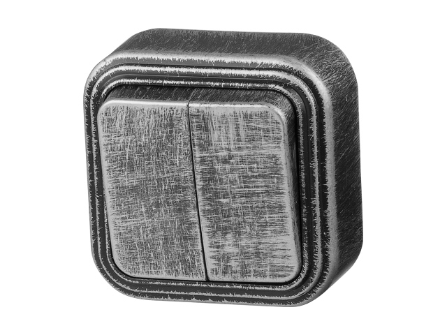 Выключатель 2 клав. (открытый, до 6А) серебро,  Стандарт, Юпитер (VA 56-232 ЧС) (JP7431-02) (ЮПИТЕР)