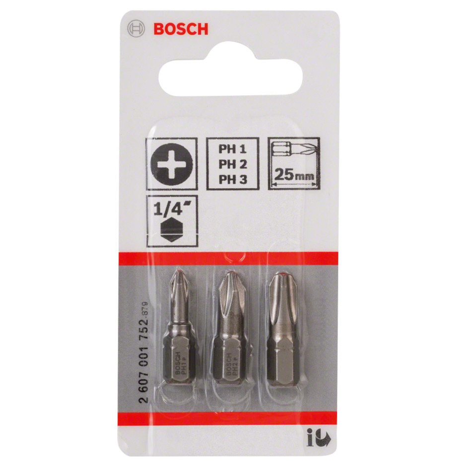 Набор бит Bosch 3шт 25ММ PH/1/2/3 XH(752)