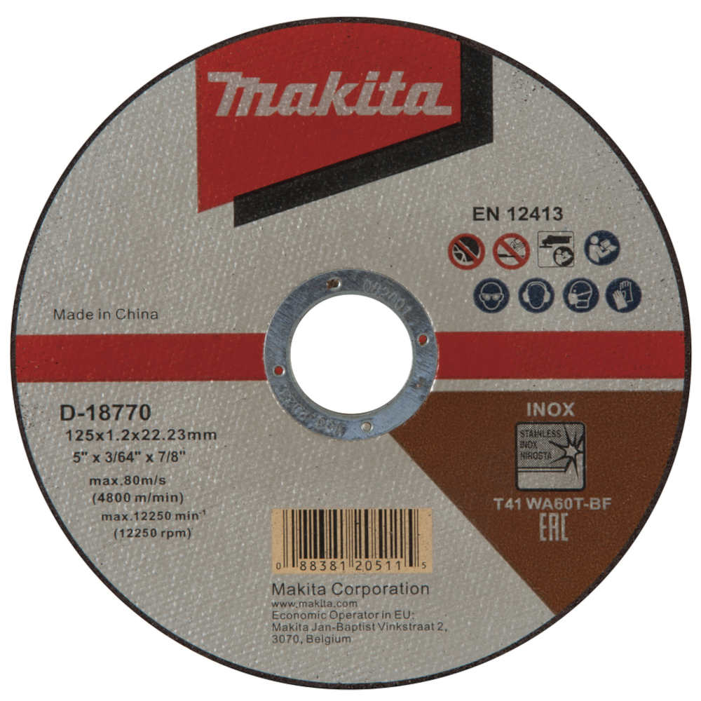Круг отрезной Makita для нержавеющей стали WA60T, 125х1,2х22,23 (плоский)