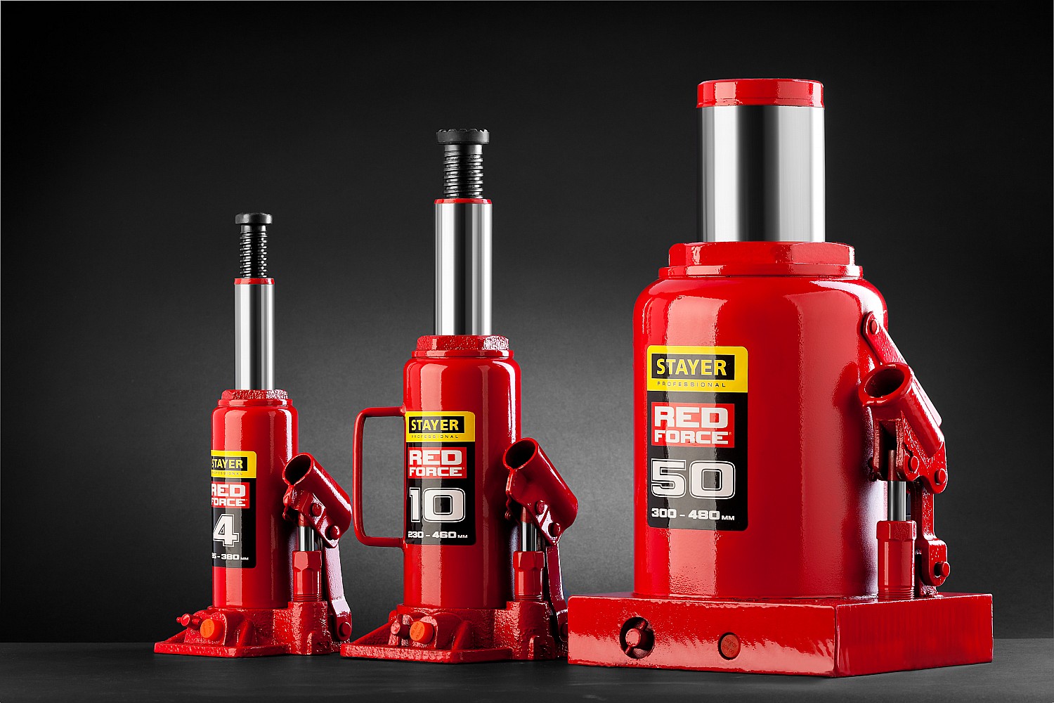 STAYER RED FORCE, 16 т, 230 - 460 мм, бутылочный гидравлический домкрат, Professional (43160-16)