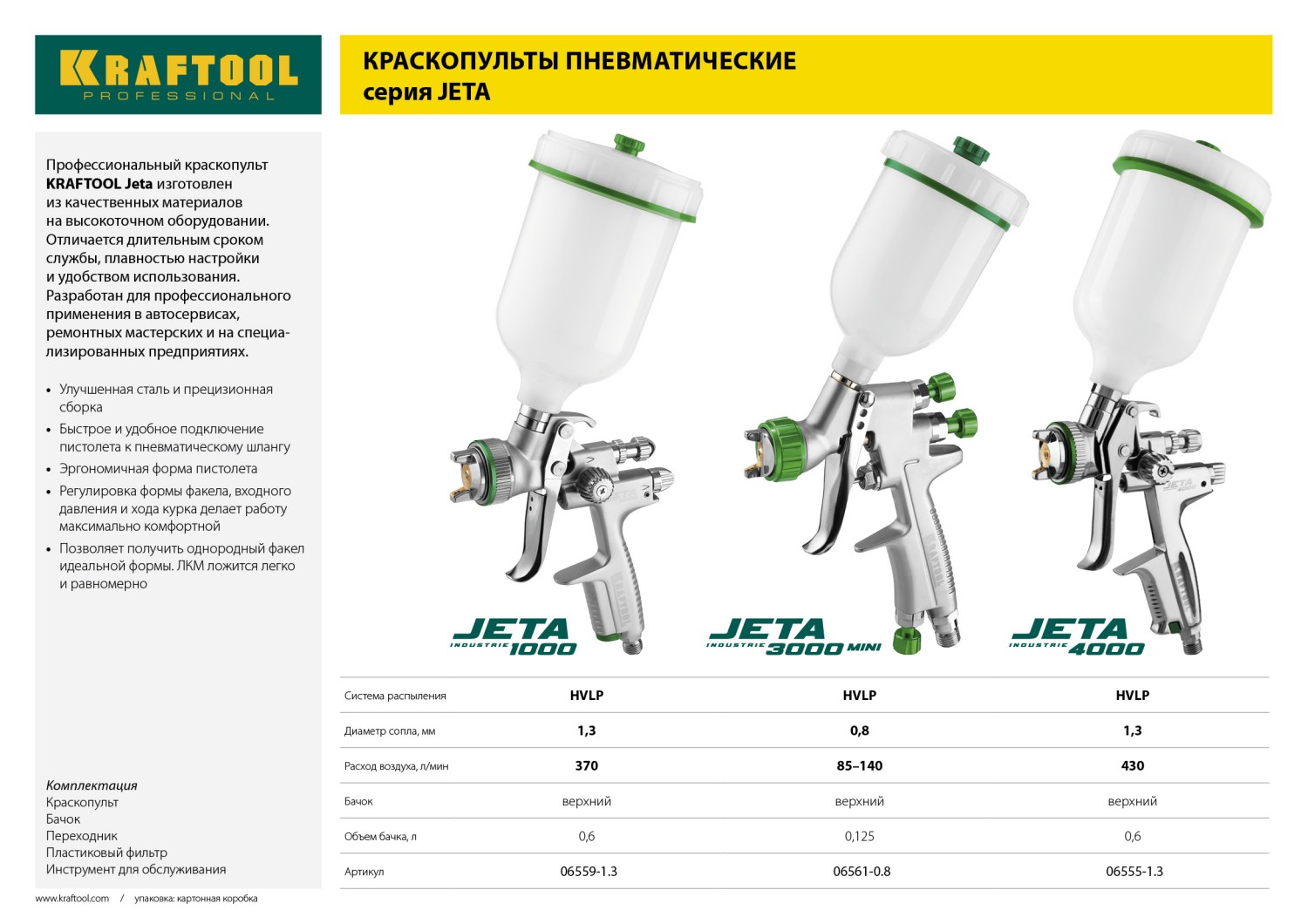 KRAFTOOL JETA 3000 MINI, HVLP 0.8 мм, пневматический краскопульт с верхним бачком (06561-0.8)