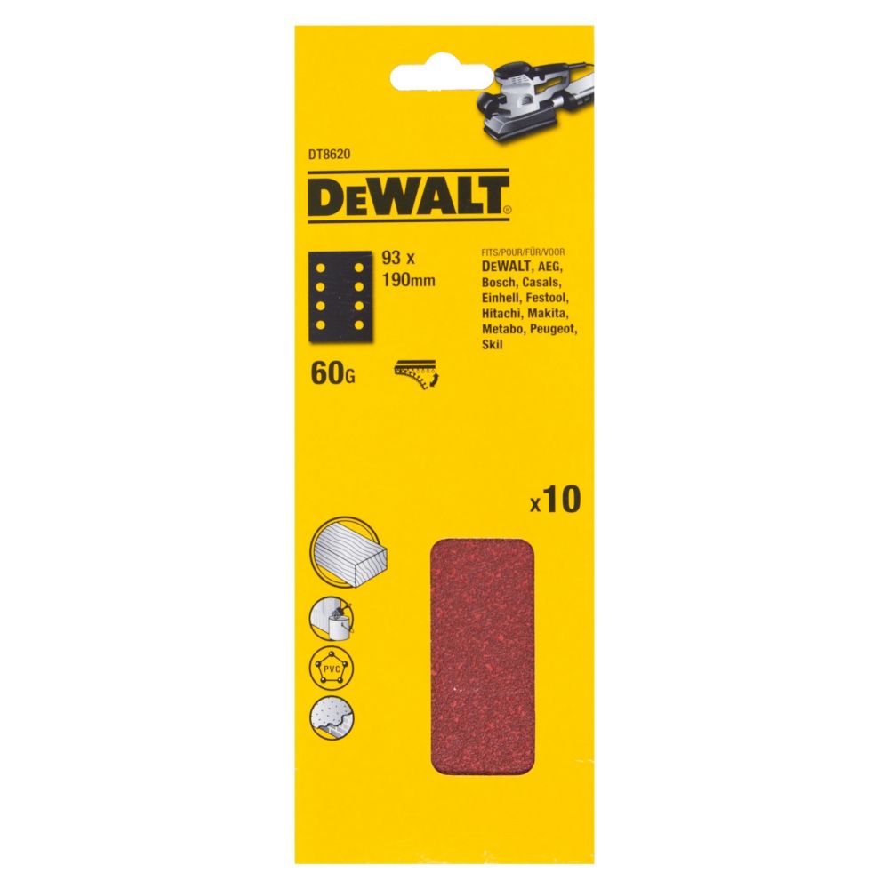 Лист шлифовальный DeWalt перфорированный Ф93х190мм(60G,10шт) DT8620