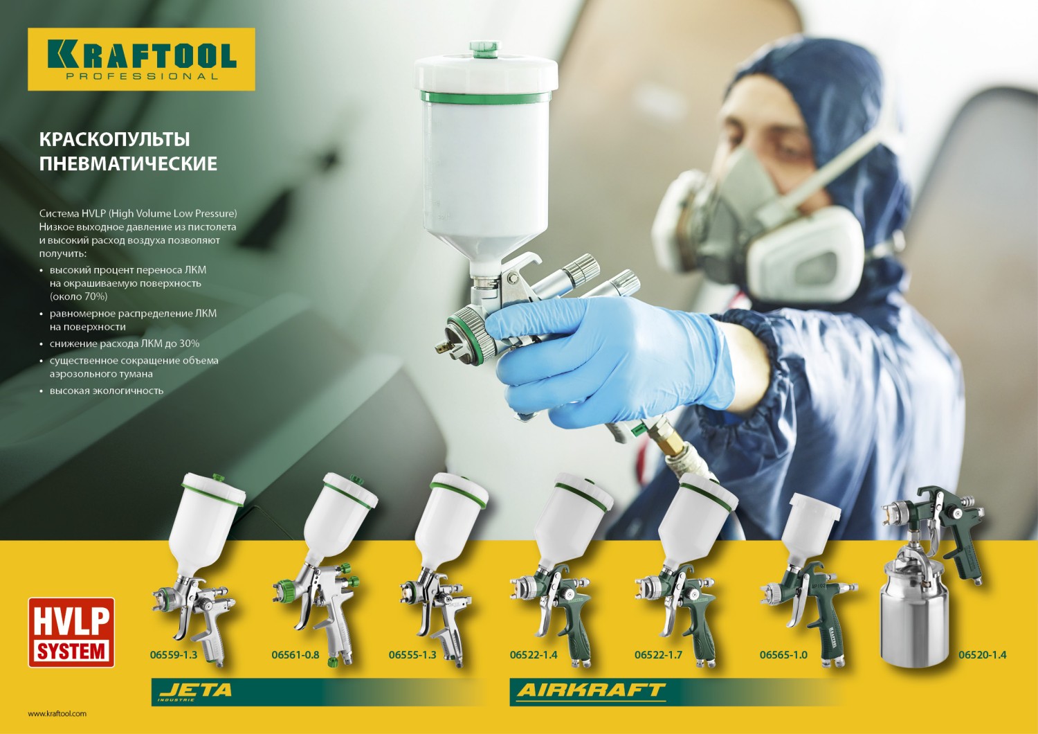 KRAFTOOL JETA 3000 MINI, HVLP 0.8 мм, пневматический краскопульт с верхним бачком (06561-0.8)