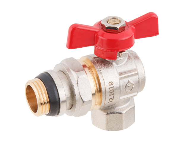 Кран шаровый угловой 3/4" нар.-вн. бабочка (со сгоном) PN40, AV Engineering