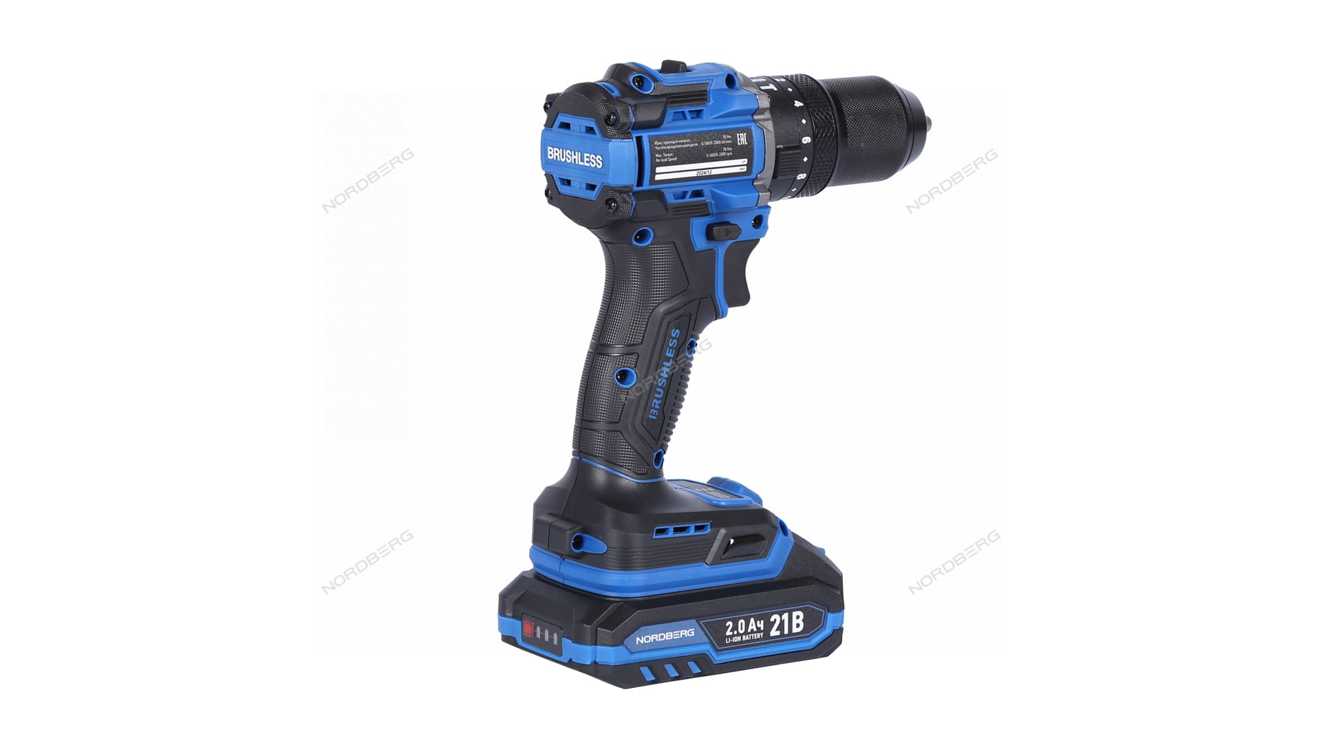 Шуруповерт аккумуляторный макс.диам. сверла 13 мм, 21 В, 70 Нм с 2 аккумуляторами и зарядным уст-вом NORDBERG NE106K