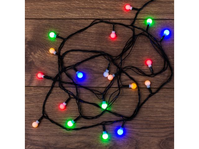 Гирлянда светодиодная "Цветные Шарики" 2,8 м, 20 LED мультиколор, темно-зелен. ПВХ NEON-NIGHT