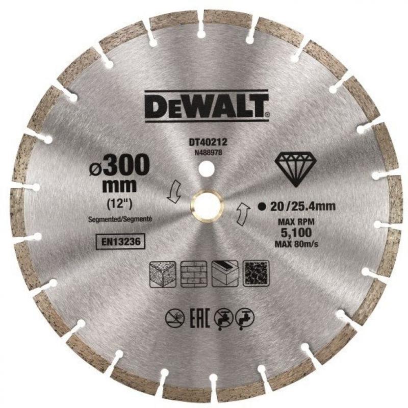 Круг алмазный DeWalt сегментированный универсальный 300x25.4/20мм DT40212