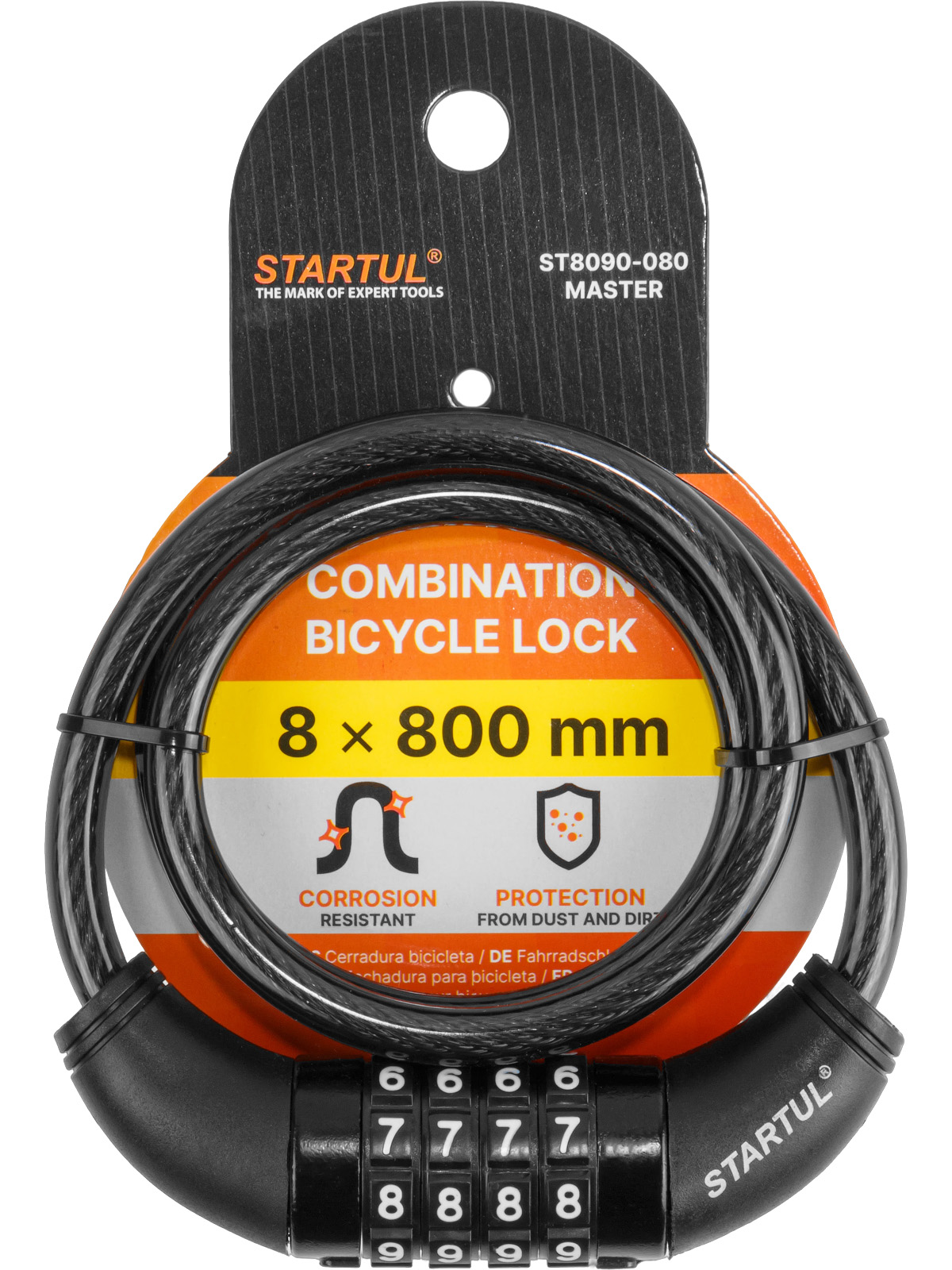 Замок велосипедный кодовый 8х800мм STARTUL MASTER (ST8090-080)