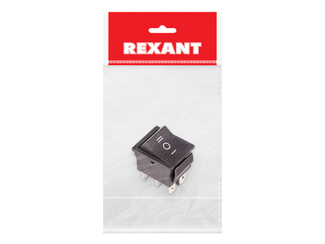 Выключатель клавишный 250V 15А (6с) ON-OFF-ON (RWB-508, SC-767) черный с нейтралью (инд.уп.) REXANT (36-2370-1)