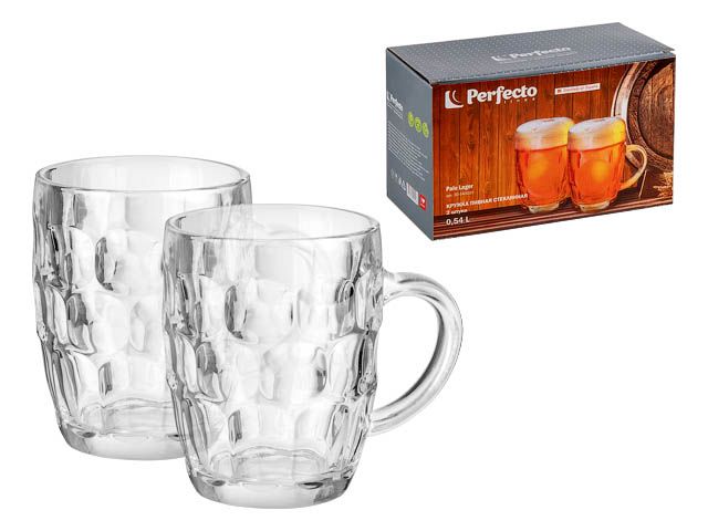 Набор кружек для пива стеклянных, 2шт,  540 мл, серия Пэйл Лагер (Pale Lager), PERFECTO LINEA