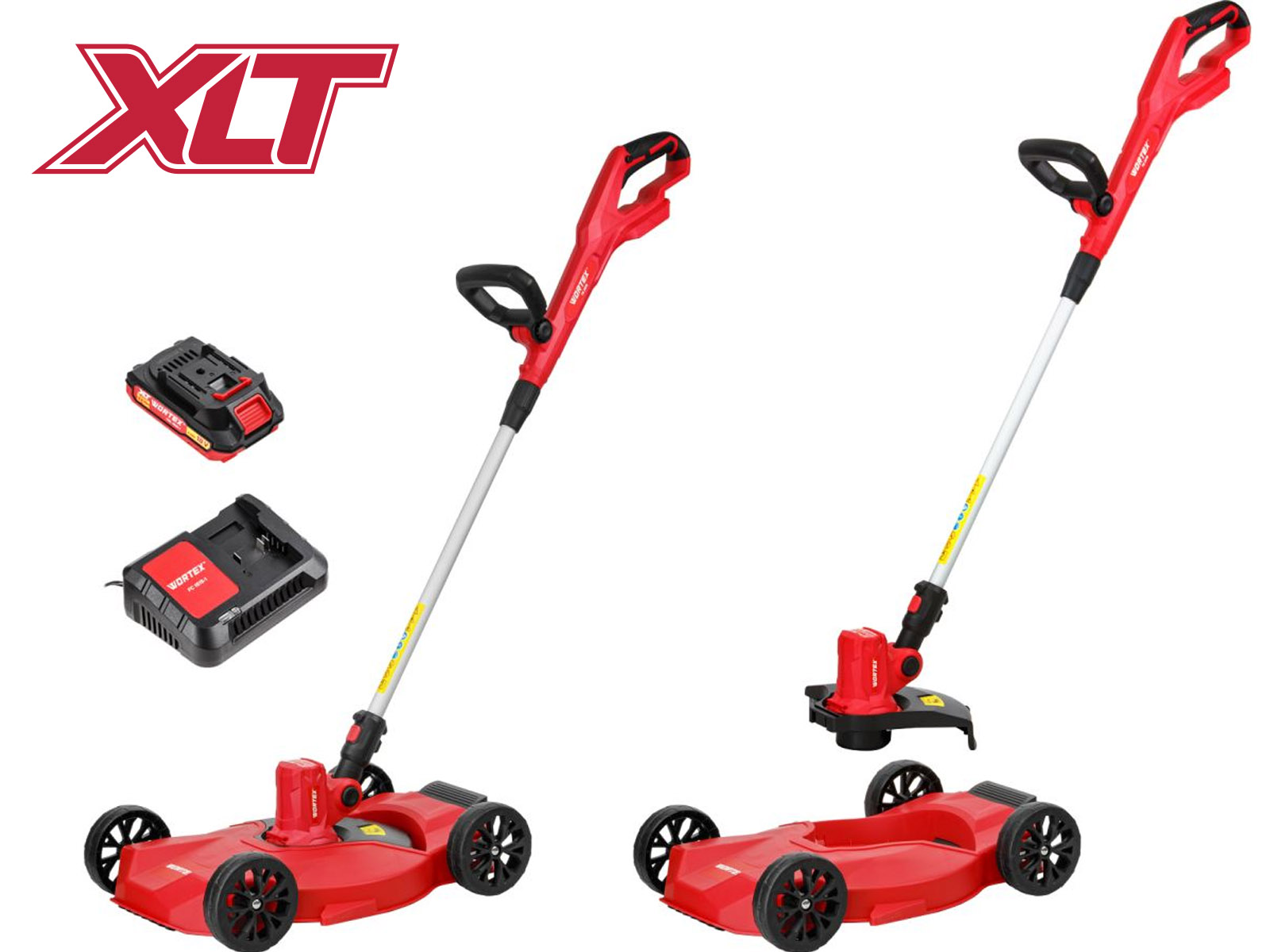 Триммер аккум. WORTEX TB 2818 ALL1 XLT SET 18В, шир.скаш.300 мм, авт.головка, леска 1.6 мм (2 Ач акб и зу, с тележкой, поворотная голова, поворотная т