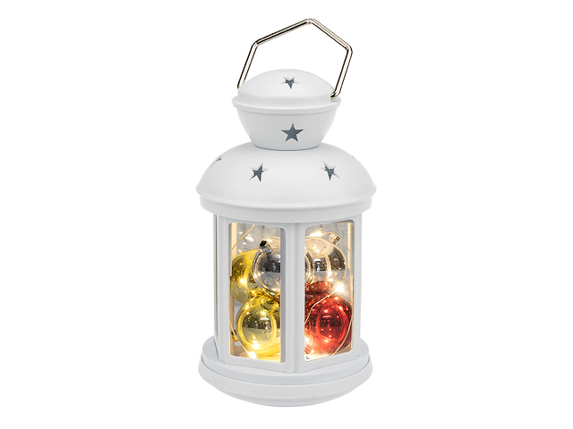 Декоративный фонарь с шариками 12х12х20,6 см, белый корпус, теплый белый цвет свечения NEON-NIGHT (Применяется для эксплуатации в помещении. Класс защ