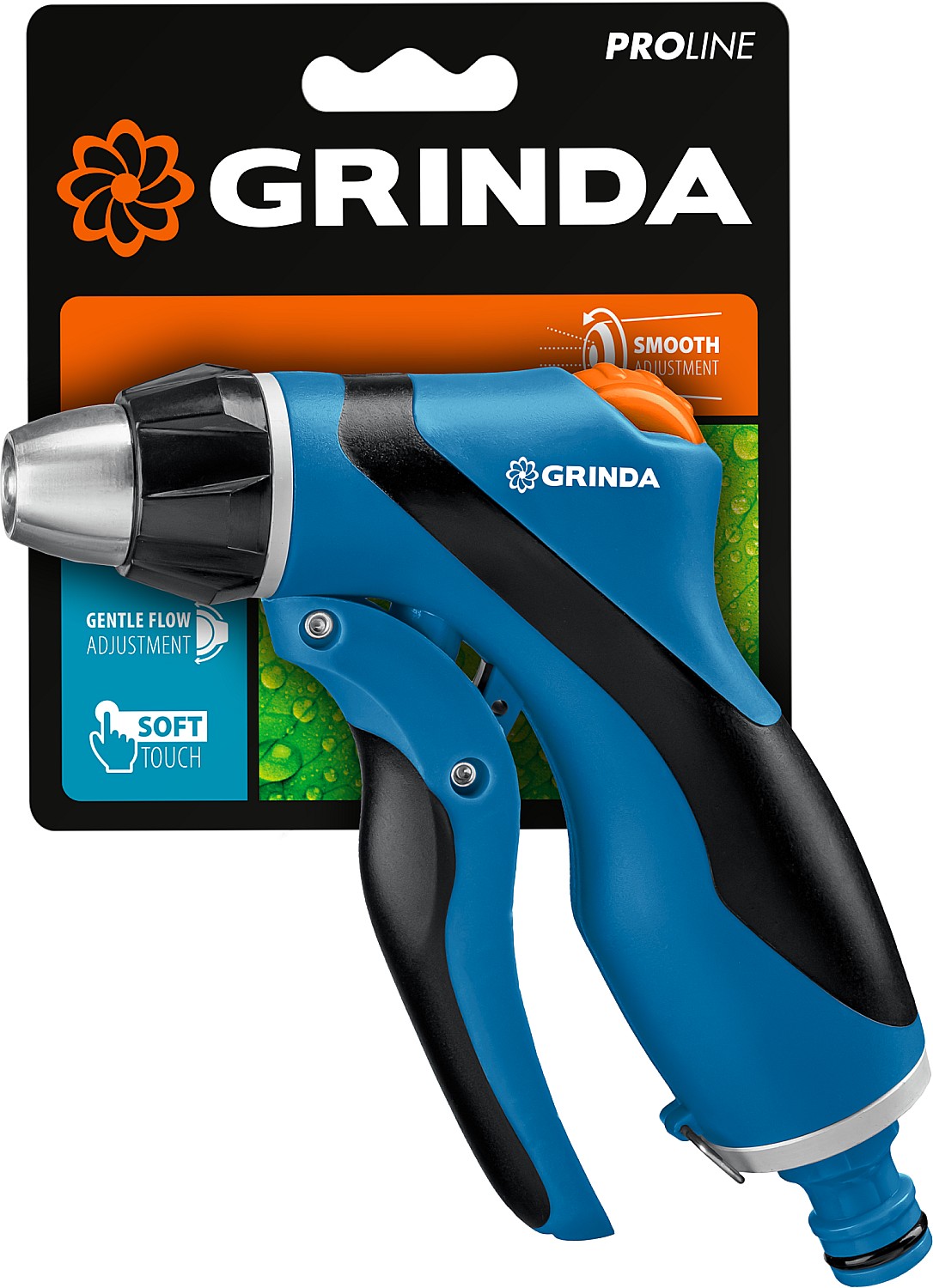 GRINDA F-R, курок спереди, двухкомпонентный, плавная регулировка напора, поливочный пистолет, PROLine (429121)