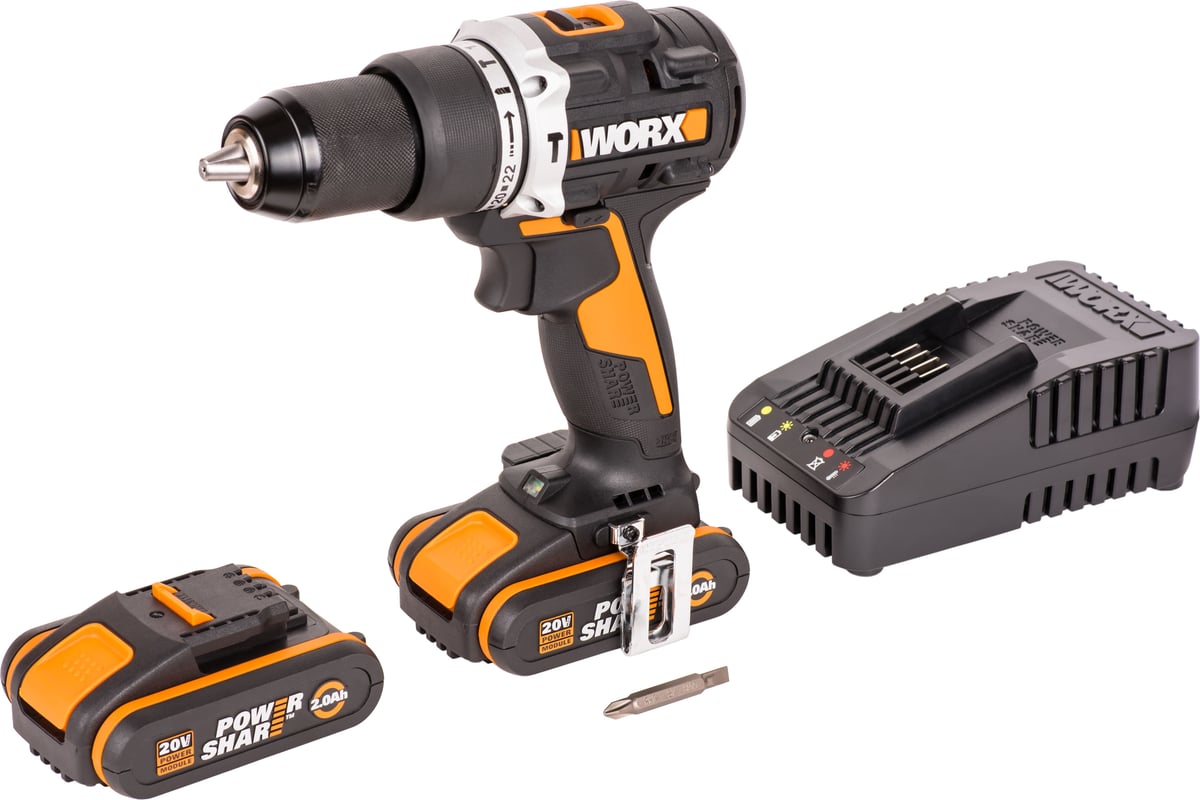 Дрель-шуруповерт ударная аккумуляторная WORX WX352, 60Нм, 20В, бесщеточная, 2Ач x2, ЗУ 2А, кейс