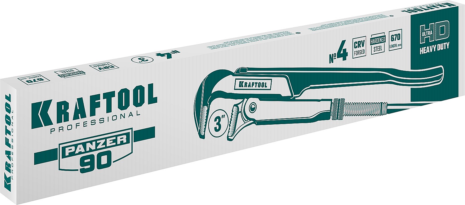 KRAFTOOL PANZER-90, №4, 3″, 670 мм, трубный ключ с прямыми губками (2734-30)