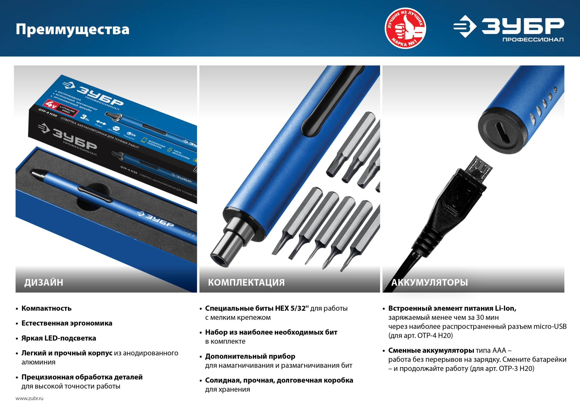 ЗУБР 3 V, аккумуляторная отвертка для точных работ, 20 бит, Профессионал (ОТР-3 Н20)