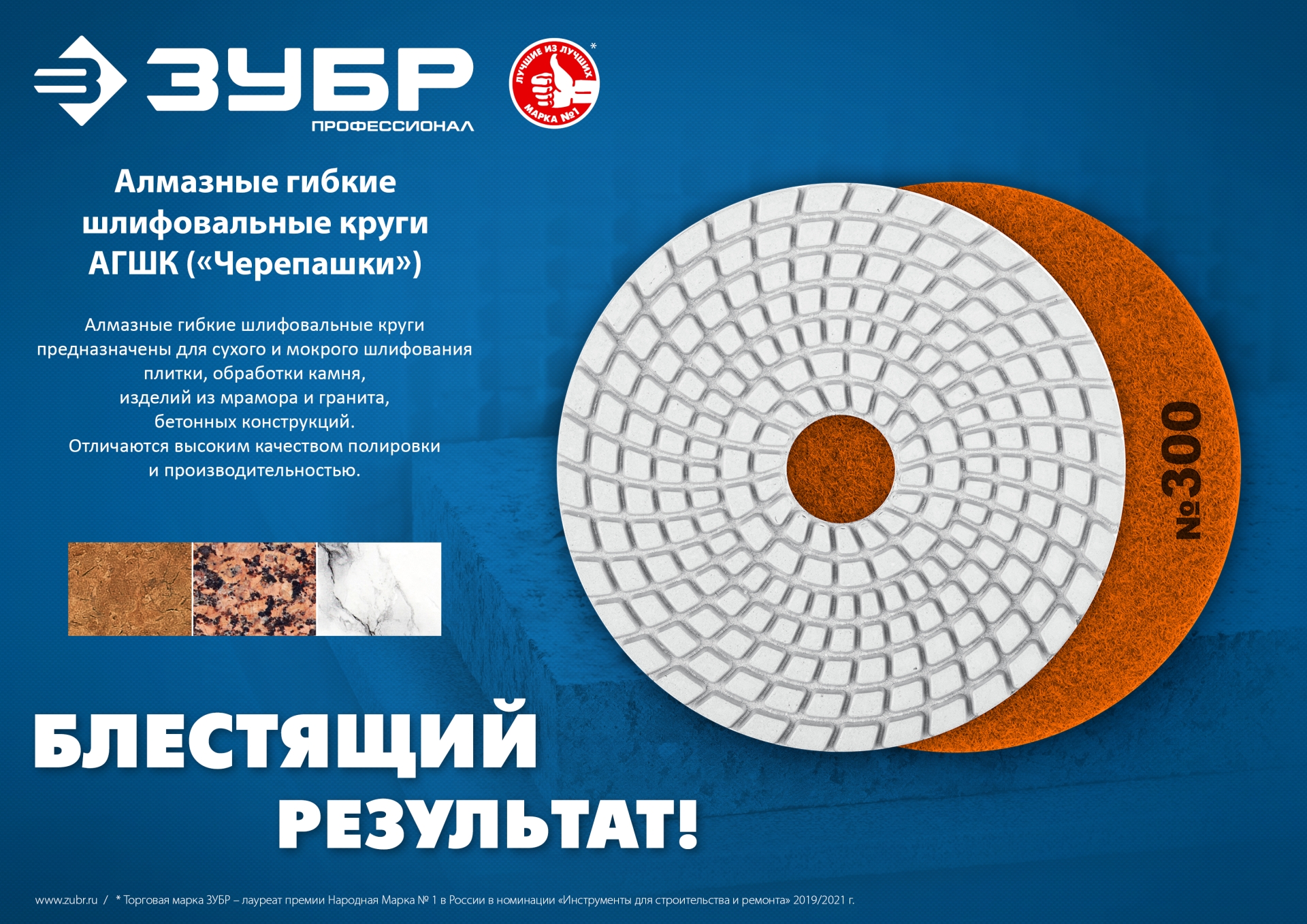 ЗУБР 100 мм, №3000, сухое шлифование, алмазный гибкий шлифовальный круг АГШК, Профессионал (29868-3000)