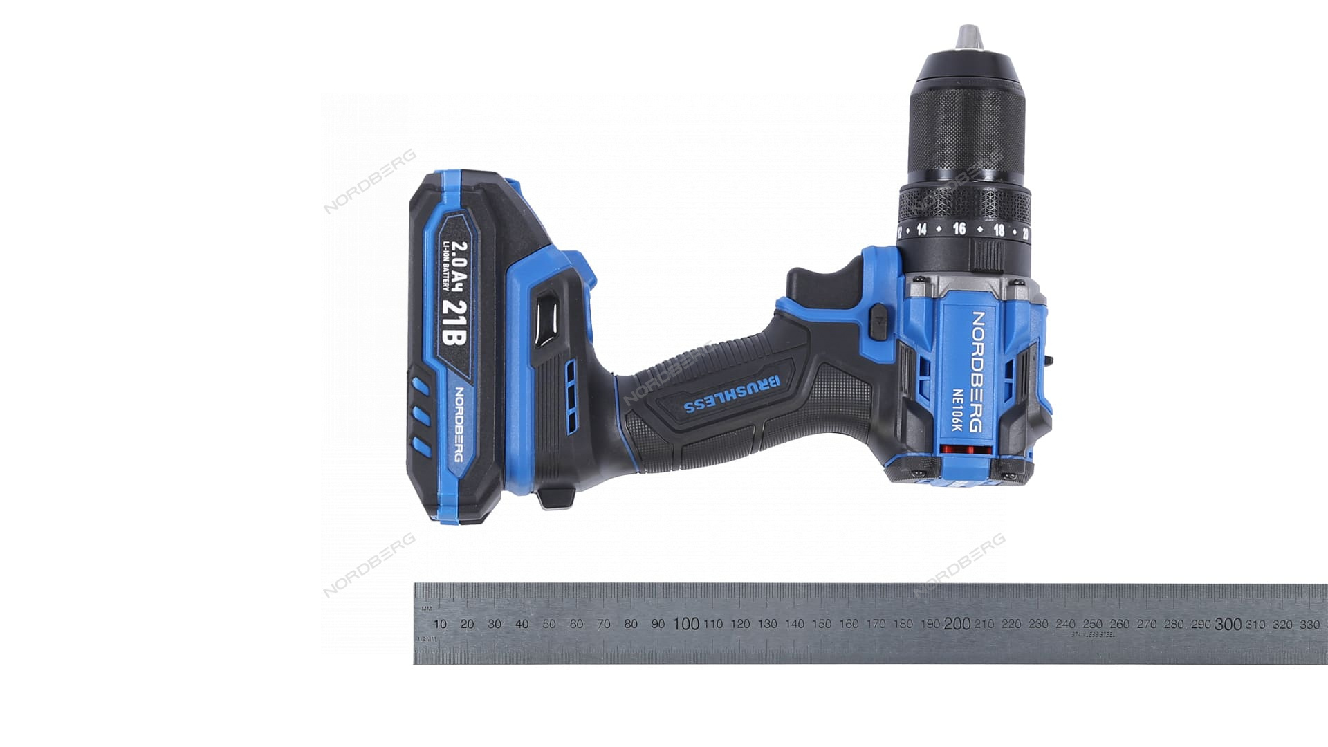 Шуруповерт аккумуляторный макс.диам. сверла 13 мм, 21 В, 70 Нм с 2 аккумуляторами и зарядным уст-вом NORDBERG NE106K