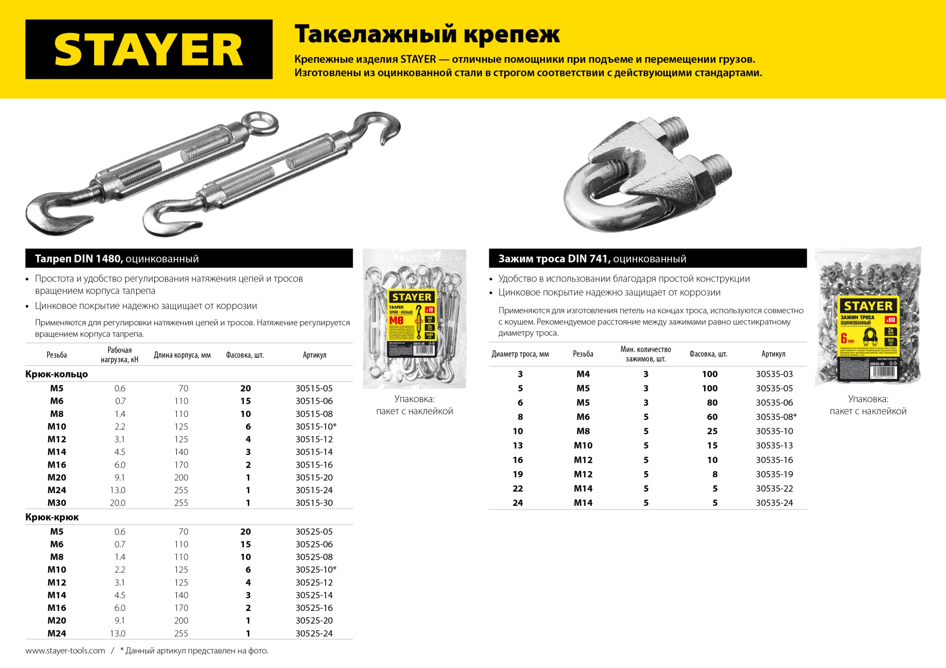 STAYER DIN 741, 6 мм, 80 шт, зажим троса (30535-06)