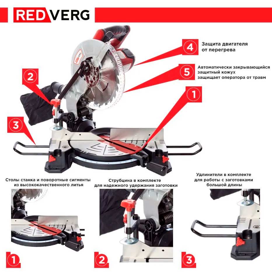 Пила торцовочная REDVERG RD-MS255-1400