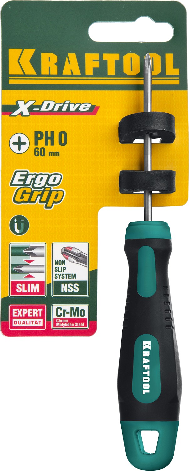 KRAFTOOL Х-Drive, PH0 x 60, отвертка (250072-0-060)