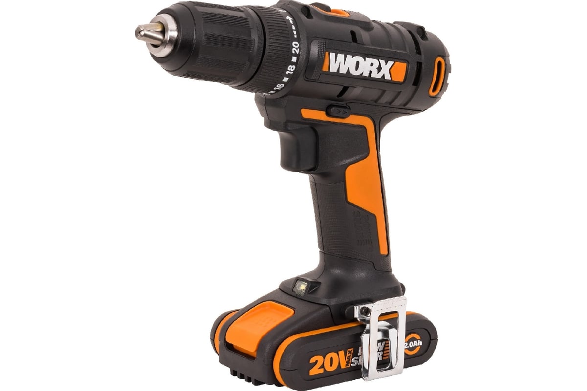 Дрель-шуруповерт аккумуляторная WORX WX108, 45Нм, 20В, 2Ач x2, ЗУ 2А, кейс