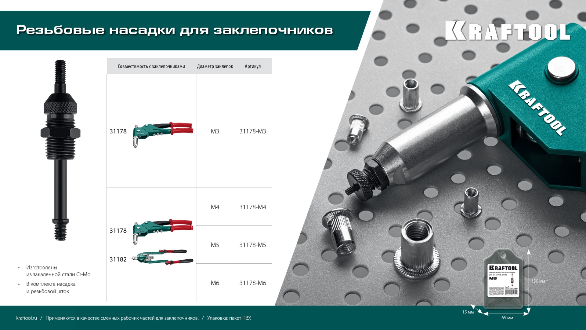 KRAFTOOL сменная насадка М6 для заклепочников 31178, 31182 (31178-M6)