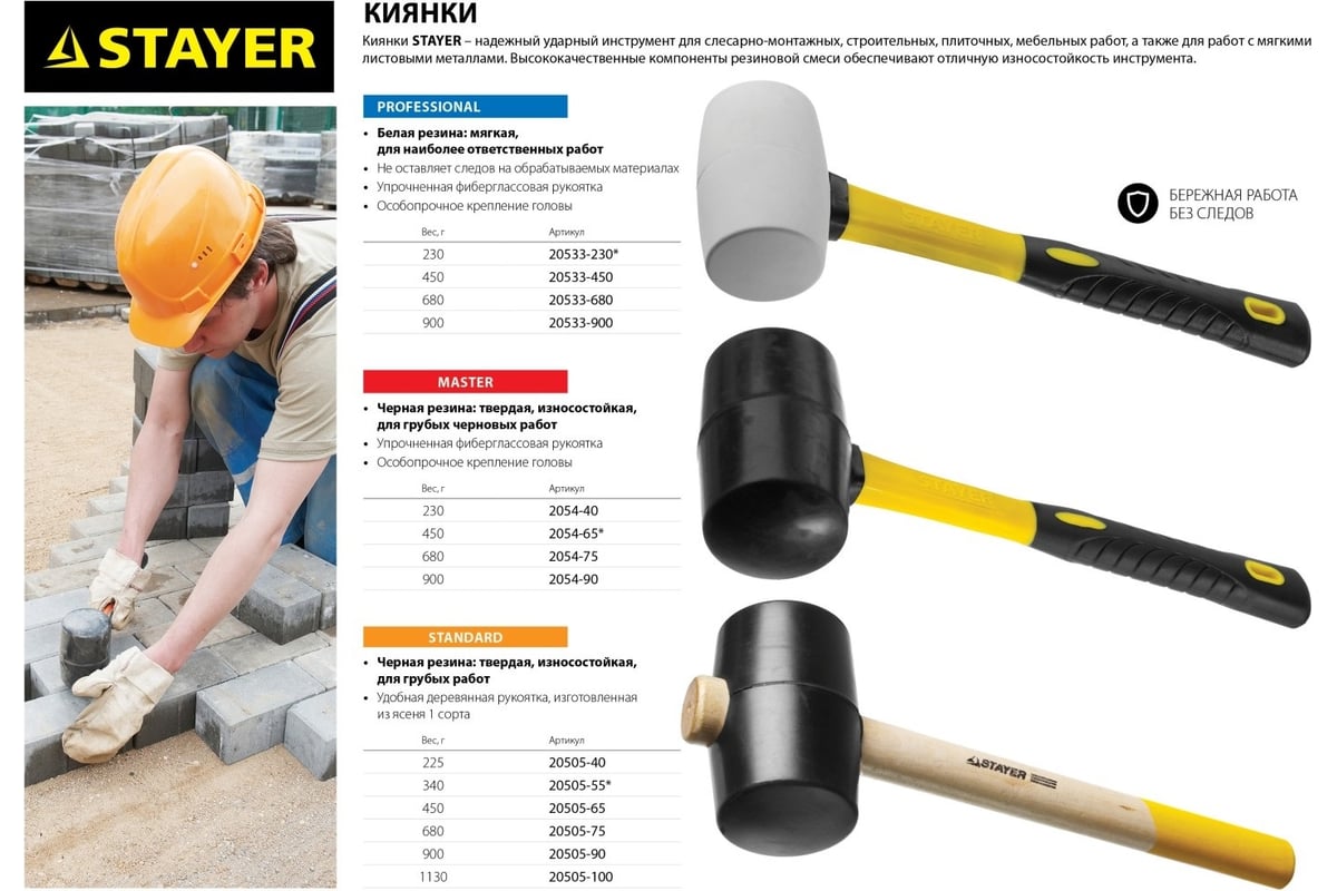 Киянка резиновая черная с деревянной ручкой 1100г STAYER STANDARD