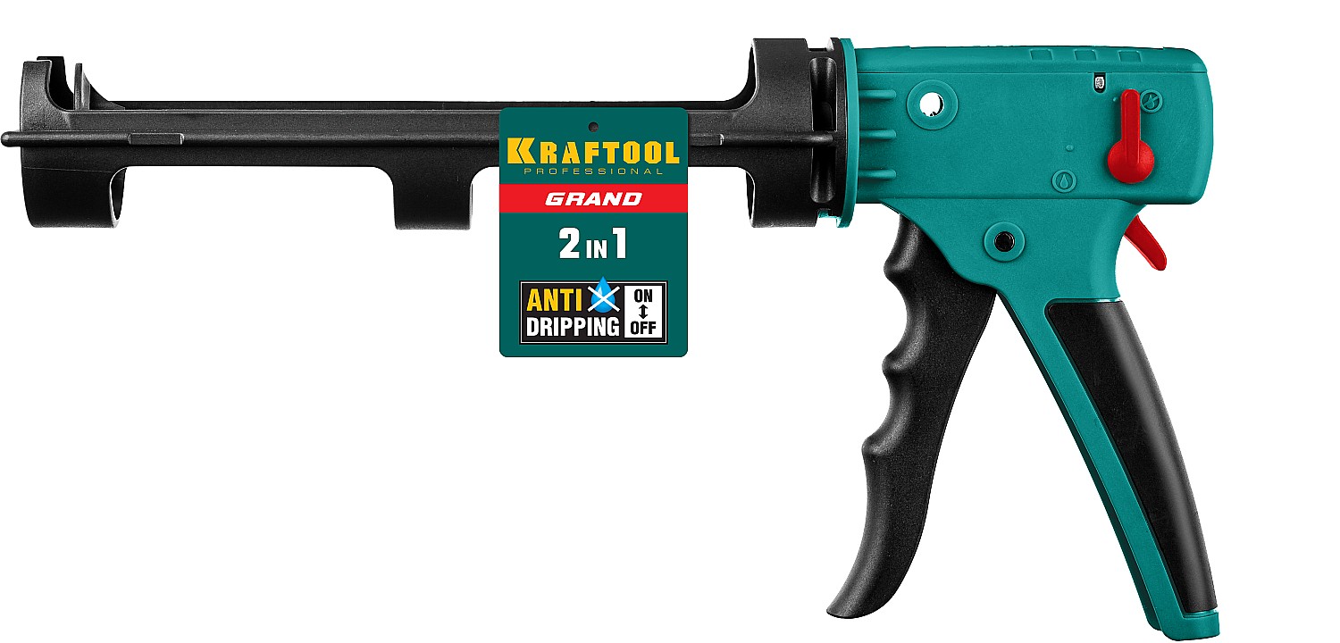 KRAFTOOL GRAND 2-in-1 310 мл антикапельная система постоянное давление, скелетный пистолет для герметика (06674)