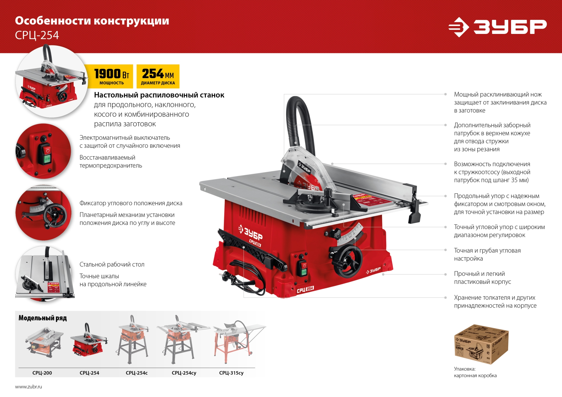 ЗУБР d 254 мм, 1900 Вт, настольный распиловочный станок (СРЦ-254)