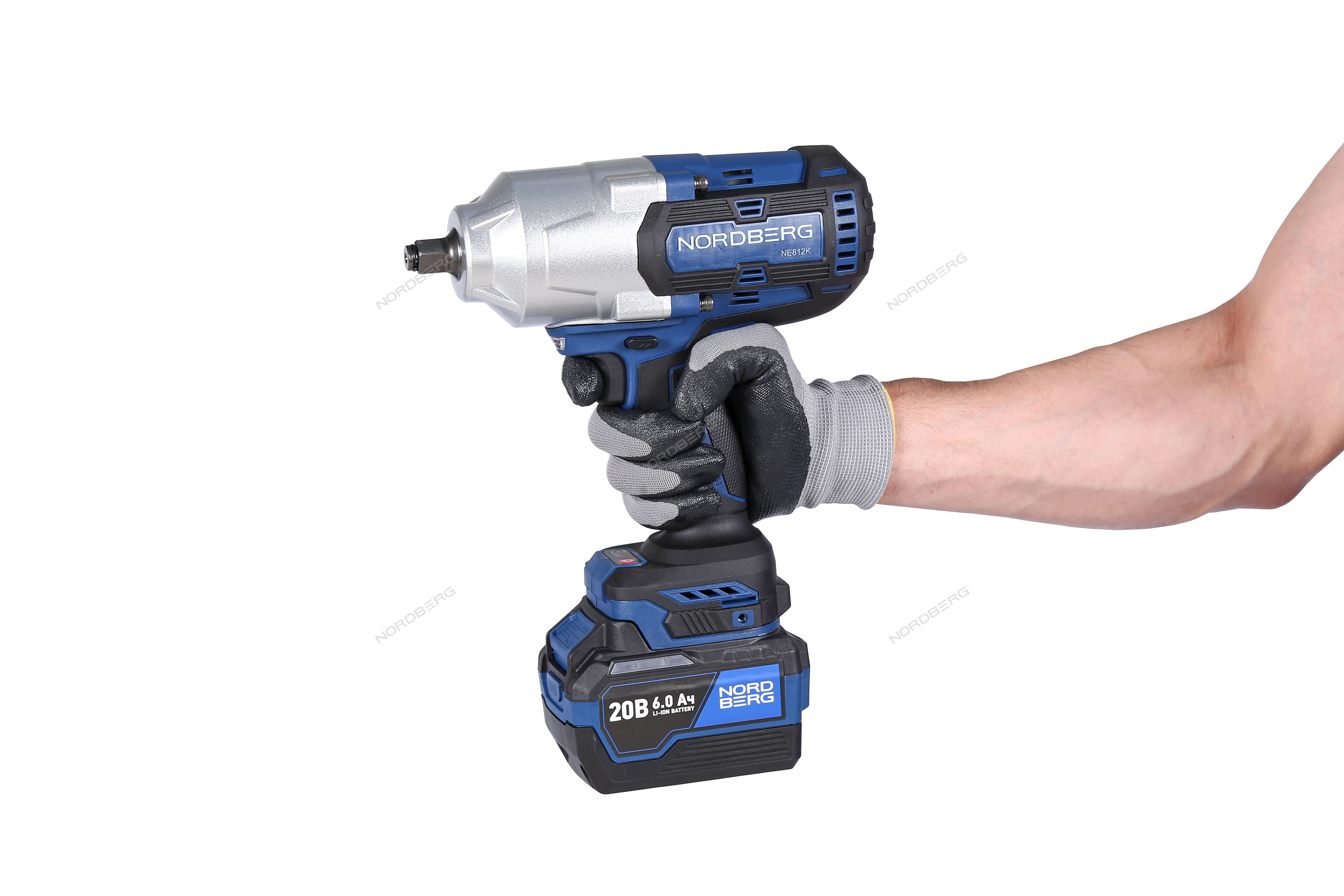 Гайковерт аккумуляторный, 1/2", 20 В, 1700 Нм, 2 аккумулятора 6 A и зарядное устройство, в кейсе NORDBERG NE812K