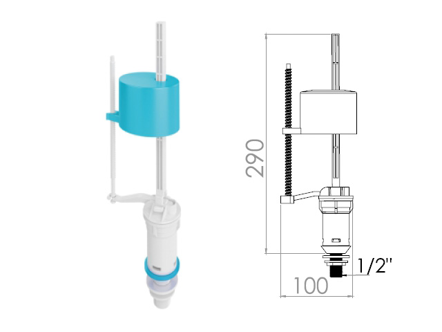 Поплавочный клапан нижней подачи воды 1/2, пл. резьба, AV Engineering (AVE129705)