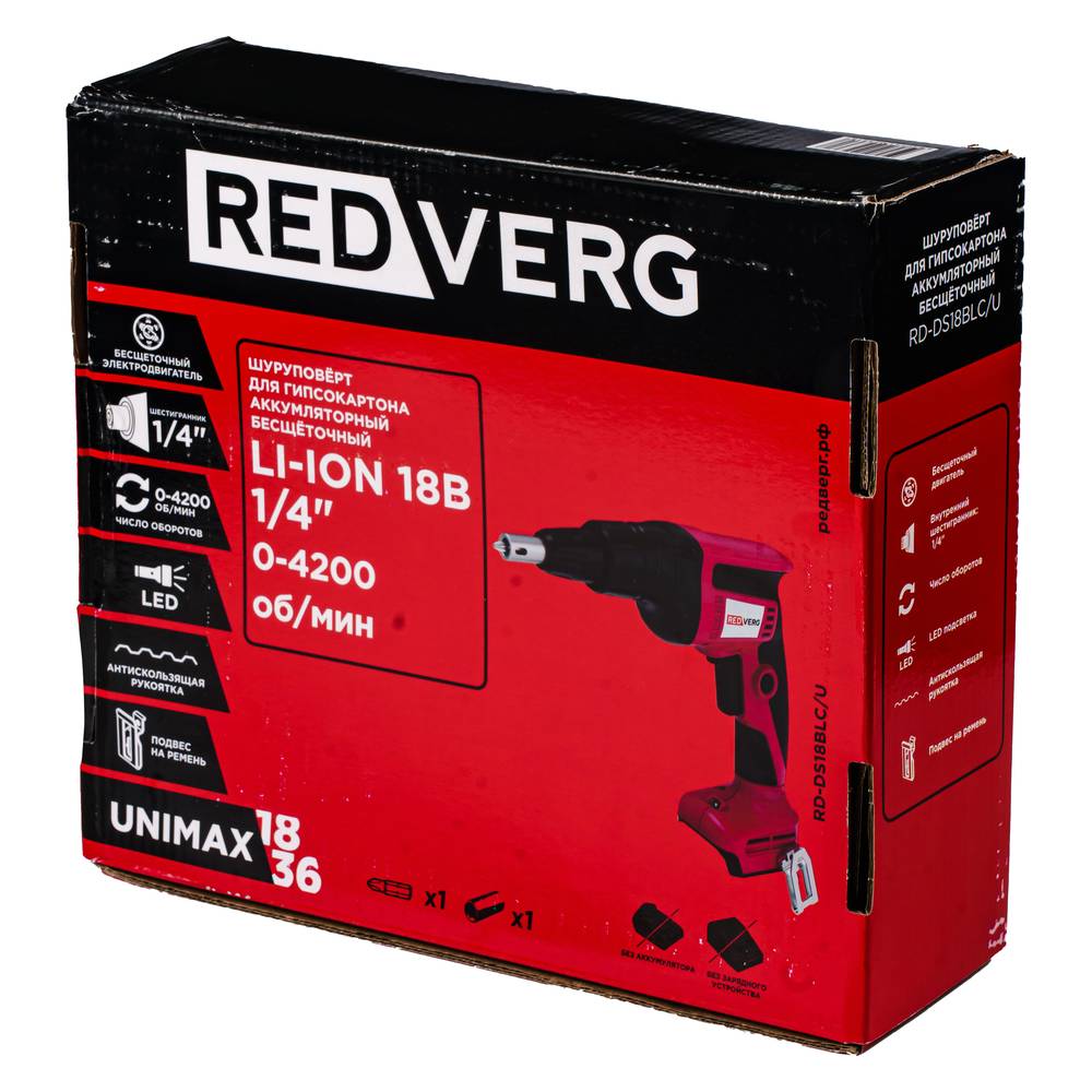 Шуруповерт аккумуляторный для гипсокартона бесщеточный REDVERG RD-DS18BLC/U (без акк, без з/у)