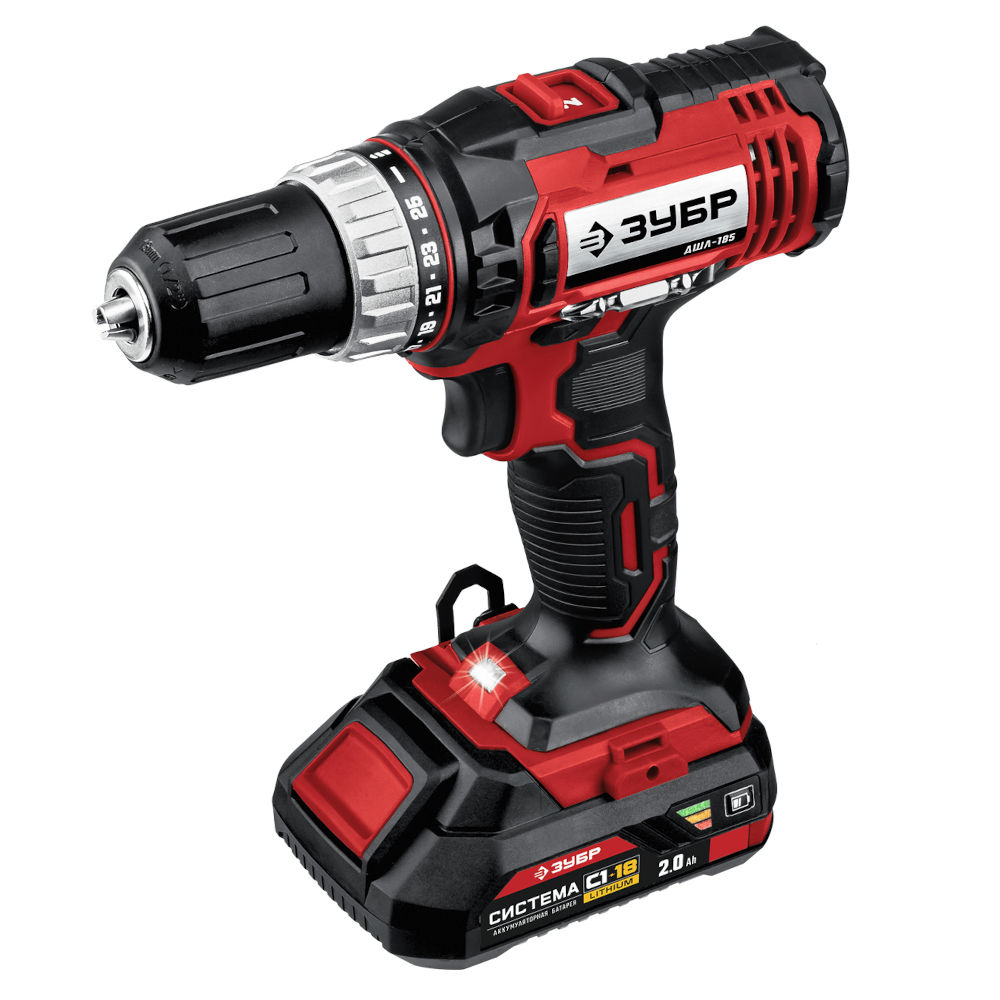Дрель-шуруповерт ДШЛ-185-22 ЗУБР 18В, 2 АКБ (2Ач), в кейсе