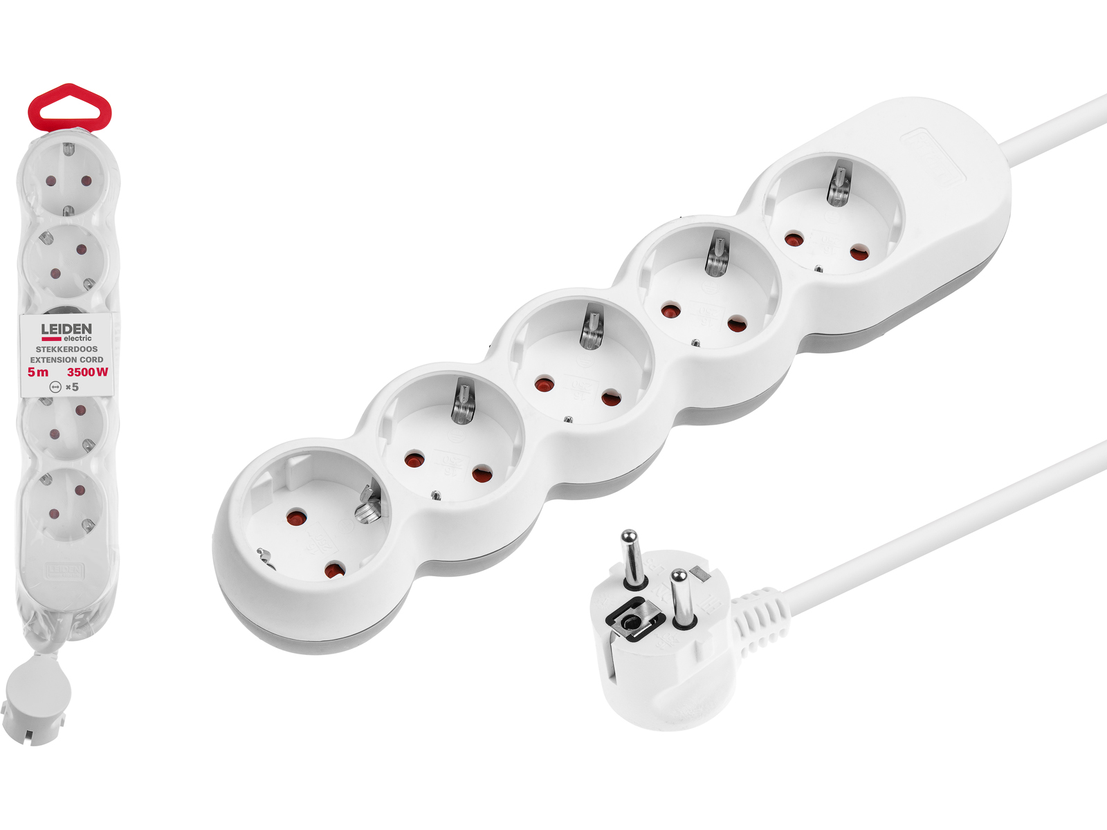 Удлинитель 5м (5 роз., 3,5кВт, с/з, ПВС 3х1,5) LEIDEN ELECTRIC