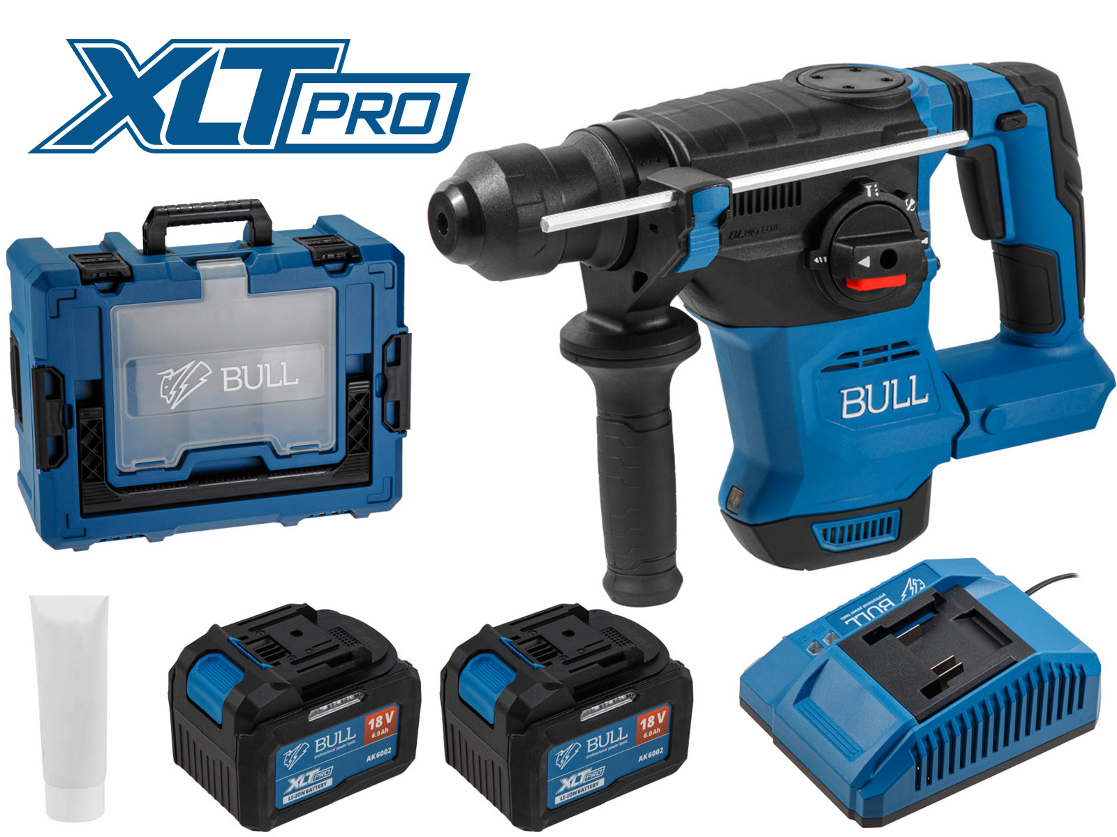 Аккум. перфоратор BULL CBH 1826 Xcase, XLTpro, БЕСЩЕТ., 18 В, 2.6 Дж, 26 мм, 2x6 А*ч, з/у (3 режима + Vario-lock, 3,2 кг) (1333736)