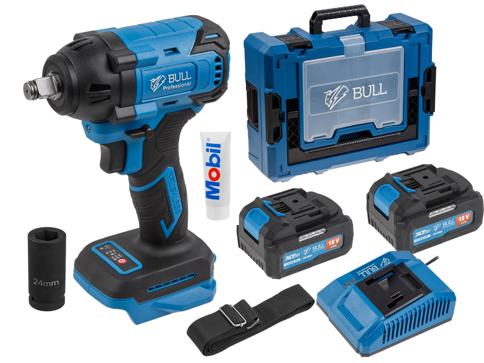 Аккум. ударный гайковерт BULL SC 1804 Xcase, XLTpro, БЕСЩЕТ., 18 В, 400 Н*м, 1/2", 2х4 А*ч, з/у 4 А (вес 2.0 кг) (1329728)