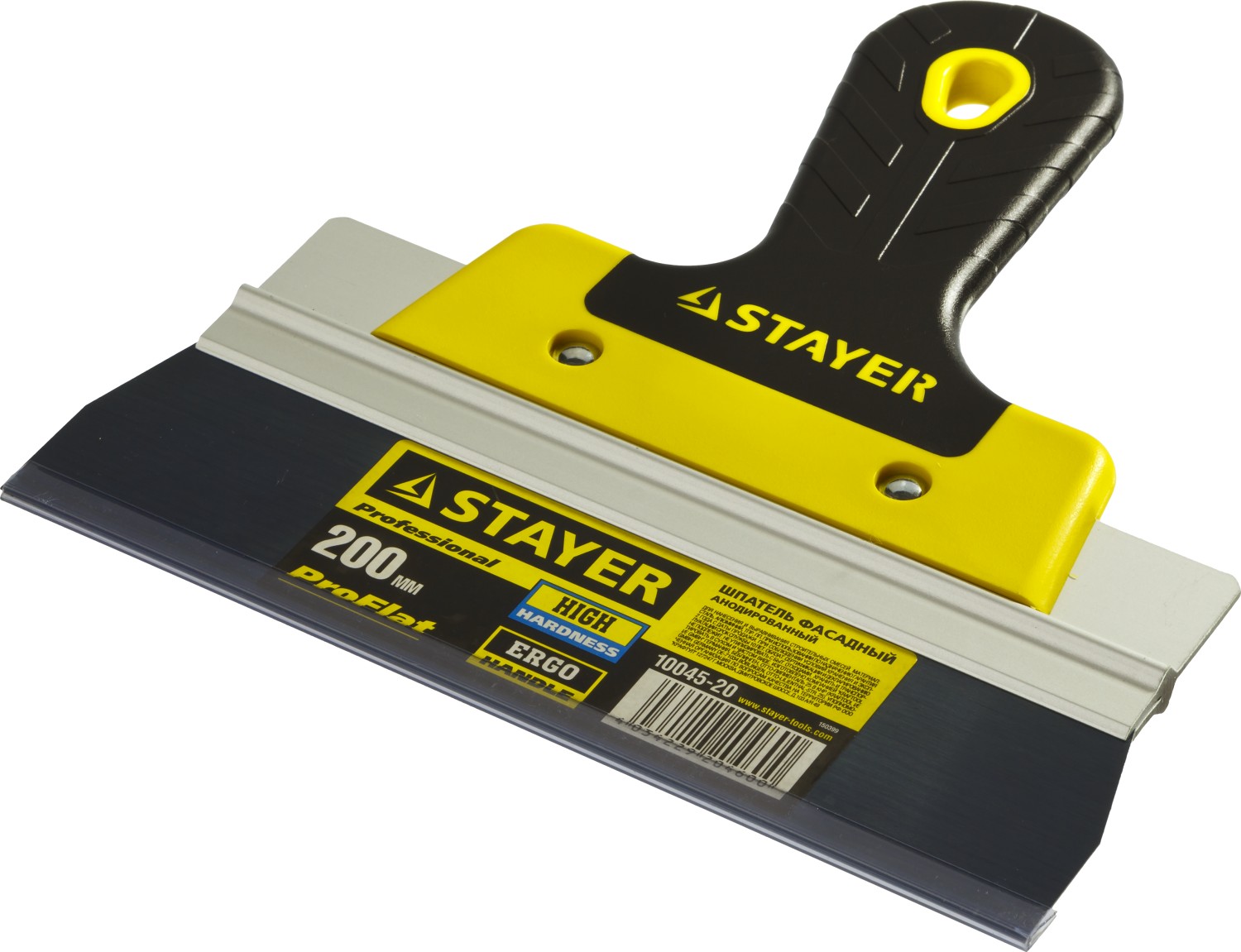 STAYER PROFlat, 200 мм, алюминиевая направляющая, двухкомпонентная ручка, анодированный фасадный шпатель (10045-20)