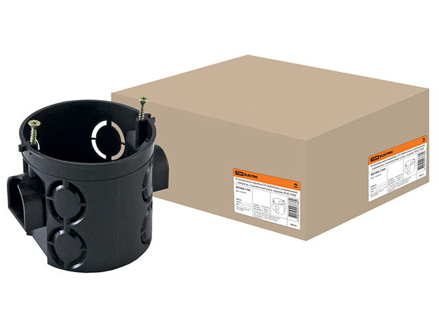 Установочная коробка СП D68х62мм, углубленная, саморезы, стыковочные узлы, черная, IP20, TDM (Для бетона и кирпича.) (SQ1402-1105)